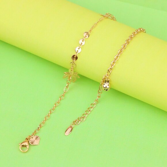 "Rose Gold Anklet with Leaf & Butterfly Charms, XPAL1163 - Picture 8 of 12